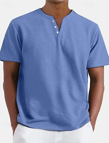  Voor heren T-shirt Henley-shirt T-shirts Shirt met korte mouwen Korte mouw Henley Zomer Effen Modieus Ontwerper Basic Knop Vakantie Straat Uitgaan Abrikoos Zwart Wit Top T-shirt voor mannen
