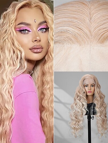  Synthetische Spitzenperücke Bodywave Stil 30 Zoll Mehrfarbig Mittelscheitel 13x4 Spitzenfront Perücke Damen Perücke A3