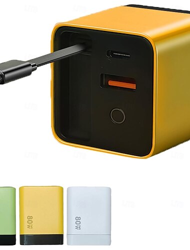  3 az 1-ben gyorstöltő, skálázható, maximum 80 W-os töltőmodul Type-C kábellel és 2 USB porttal, iPhone-hoz, telefonhoz és laptopokhoz