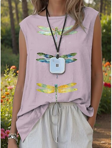  Damen Camisole-Tanktop Grafik Tiermotiv Bohemien Aktiv Stilvoll Ärmellos Rundhalsausschnitt Normale Oberteile Urlaubskleidung Weiß Rosa Blau Grün Leicht Blau Sommer Frühling