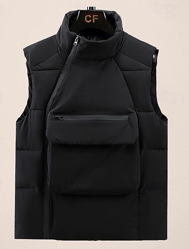  Homme Gilet matelassé Quotidien Occasionnel Printemps & Automne Avec Poches Polyester Confortable Couleur Unie Pullover Coupe régulière Noir Gris Gilet