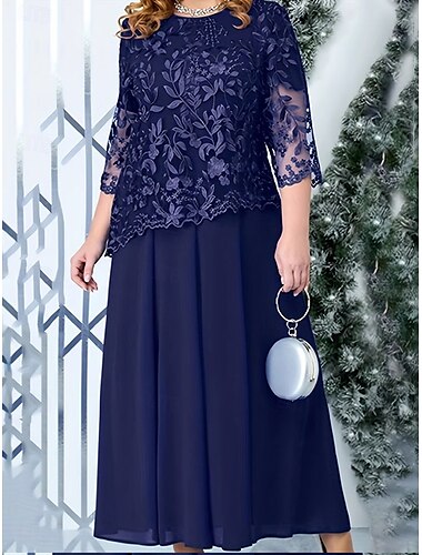  A-Linie Plus Size Kleid Mutter der Braut Kurvenkleid Elegantes Rundhals Knöchel Länge Spitze 3/4 Länge Ärmel mit einfarbig 2025