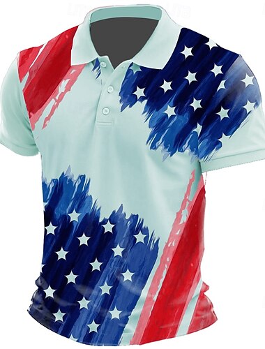  Amerikanischer Unabhängigkeitstag Herren Amerikanische US-Flagge Polo Kurzarm Polo-Shirts Hemden mit Kragen Lässig Outdoor Alltagskleidung 3D-Druck Sommer Weiß Grün
