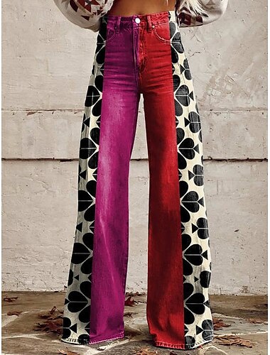  Retro vintage Boho Jaren '70 Broeken Broek met wijde pijpen Hippie Schijf Hoge taille Bloemig Faux Jeans Stijl Dames Halloween Carnaval muziekfestival Prideparade Retro themafeest Volwassenen Broeken