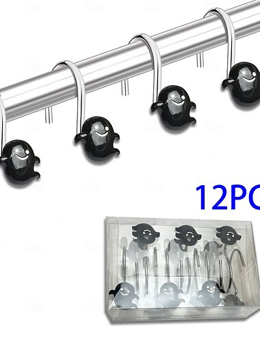  Halloween Duschvorhanghaken für Halloween Badezimmer Dekor Rostfreier Edelstahl Duschvorhangringe Halter Set mit 12 Schädel Geister Badezimmer Zubehör Set