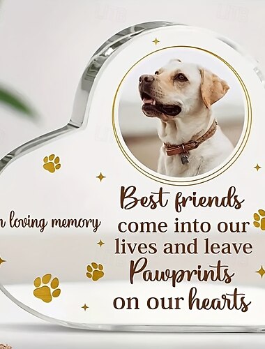  Personalisierte Gedenktafel für Haustiere aus Acryl in Herzform, individueller Hundefotoblock und Pfotenabdruck als Andenken, Beileidsgeschenk bei Verlust eines Haustiers, Tischdekoration für