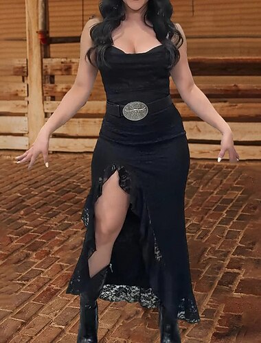  Per donna Abito Midi Abito Boho Abito occidentale Moda Classico Moderno Vacanza Ferie Uscire Vestibilità regolare Semplice Senza Maniche Scollo a V Nero Estate