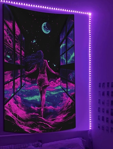  Schwarzlichthandwerk Leuchttapete Glow in the Dark Glow Party UV reaktiv Sexy Girl Trippy Misty hängende Wandteppich Wandkunst Wandmalerei für Wohnzimmer Schlafzimmer