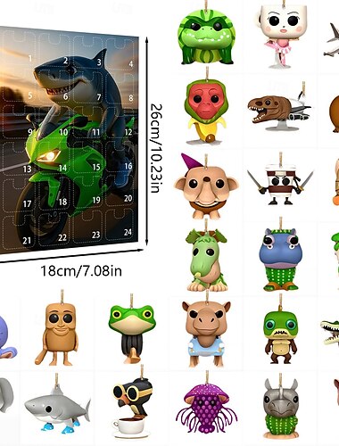  Tung Tung Tung Sahur Adventskalender, 2D-Acryl-Ornamente, 24 Tage italienischer Brainrot-Anhänger, Adventskalender, einzigartige 24 Tage voller Überraschungen, Geschenkbox, Spaß &kreative