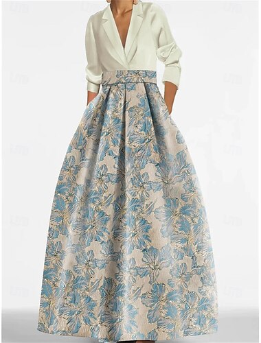  A-Linie Abendkleid Elegantes Kleid Formelle Bodenlänge Langarm Hemdkragen Satin mit Schlitz Hochzeitsgast Kleid 2025