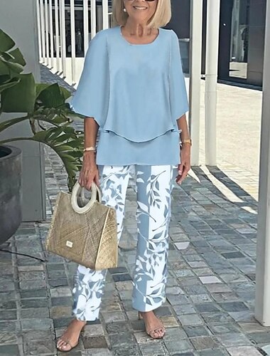  Ensembles de vêtements de rue à la mode pour femmes 2 pièces pantalons manches courtes col rond impression graphique florale vacances décontracté quotidien rose bleu bleu ciel été coupe ample