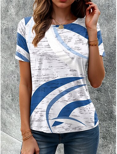  Dames T-shirt Grafisch Geometrisch Geometrie Vintage Stijlvol Klassiek Korte mouw Strakke ronde hals Ronde hals Normale tops Dagelijks Afdrukken blauw Zomer Lente