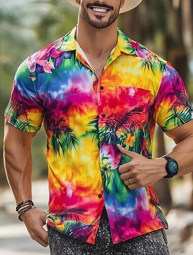  Herren Regenbogen LGBT Stolz Hemd Sommerhemd Knopfhemd Kurzarm Modisch lässig Ferien Streetwear Sommer Frühling Umlegekragen 3D-Druck Hemden mit Kragen Eine Tasche vorne Regenbogen