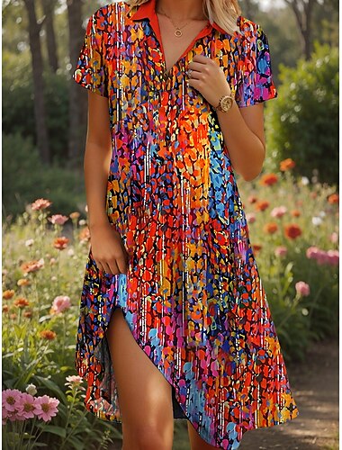 Mujer Vestido Midi Vestido de una línea Vestido de verano Vacaciones Casual Estilo playero Cita Vestido de verano Ajuste regular Graphic Geométrico Abstracto Manga Corta Diseño Amarillo Rojo Azul