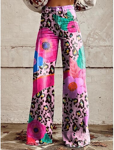  Retro / vintage Boho Anii 1970 Pantaloni Pantaloni cu picioare largi Hippie Disc Talie Înaltă Stilul blugilor falși Pentru femei Halloween Carnaval festival de muzică Parada Mândriei Petrecere cu