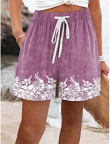  Damen Shorts Chinos Urlaub Vintage Ethnischer Stil Kurz Hohe Taille Druck Blau Lila Grün Grau Sommer Frühjahr