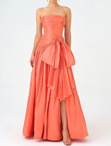  A-Linie Abendkleid elegantes Kleid Taft formelle Hochzeit bodenlang ärmellos trägerlos Chiffon mit Schleife(n) Rüschendetails 2025