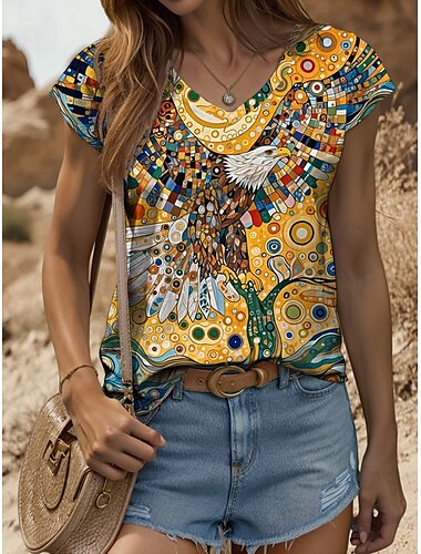  Débardeur camisole femme animaux oiseau vintage tropical élégant sans manches manches courtes col V régulier hauts quotidien imprimé jaune rouge bleu violet vert été printemps