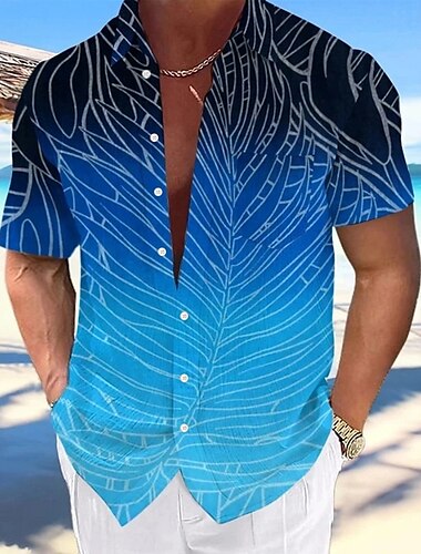  Hombre Hoja Geométrico Camisa Camisa de verano Abotonar la camisa Manga Corta Moda informal Exterior Vacaciones Uso Diario Verano Primavera Cuello Vuelto Impresión 3D camisas con cuello Un bolsillo