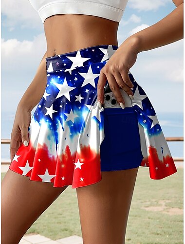  Onafhankelijkheidsdag Vrouwen Patriotische Vierde van Juli Rok Mode Casual Mini Hoge Taille Rok Grafische Rekbare Dagelijkse Zwart Rood Koninklijk Blauw Donkerblauw Zomer Polyester