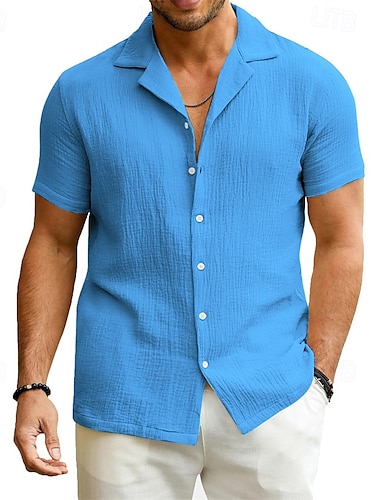  Voor heren Overhemd Zomer overhemd Normaal shirt Strand hemd Overhemd met knopen Zwart Wit blauw Donkergrijs Korte mouw Effen Kamp kraag Vakantie Hawaii Kleding Polyester Modieus Casual Comfortabel