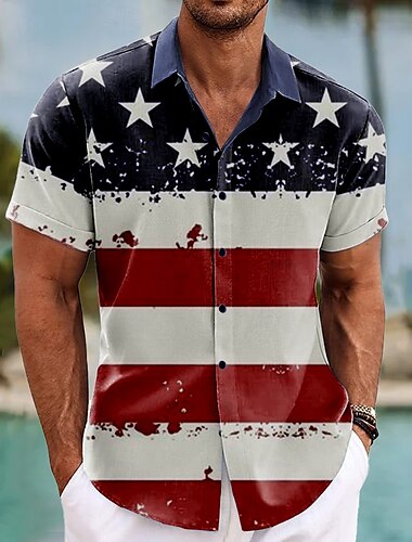  Jour de l'Indépendance Homme Drapeau Américain Patriotique 4 juillet Chemise Chemise d'été Chemise Boutonnée Manche Courte Mode Décontractée Fête Été Printemps Col Rabattu Impression 3D chemises à col