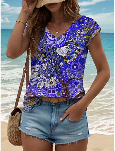  Damen-Tiere-Camisole-Tanktop mit Vogel-Vintage-Tropenmuster, stilvoll, ärmellos, kurze Ärmel, V-Ausschnitt, normale Oberteile, Alltagsdruck, Gelb, Rot, Blau, Lila, Grün, Sommer, Frühling