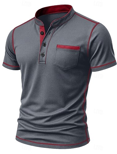  Herren Henley Hemd T-Shirt Henley Oberteil Kurzarm Einfarbig Einfach Einheitliche Farbe Mode Designer Lässig Knöpfe Farbblock Rein Henley Outdoor Lässig Täglich Sommer Ganzjahres Schwarz Wei