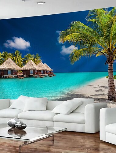  Seascape Gras Haus Brücke Landschaft hängende Tapisserie Wandbild Kunst große Tapisserie Wandbild Dekoration Fotos Hintergrund Teppich Vorhänge Home Schlafzimmer Wohnzimmer Dekoration