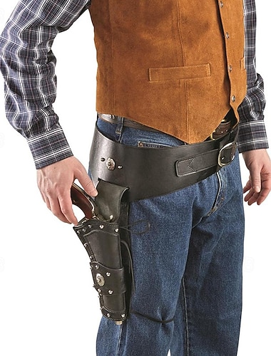  Ceinture étui revolver en cuir western avec passants pour munitions, étui de tir cowboy, ceinture pistolet style sass vintage pour homme, accessoire de costume du Far West