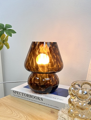  Pilzlampe Vintage Tischlampe Glas Nachttischlampe mit Kabel dimmbare Tischlampe mit 3 Farbglühbirne Retro Schreibtischlampe Pilz Nachtlicht LED Minilampe für Büro Bars Wohnzimmer Schlafzimmer