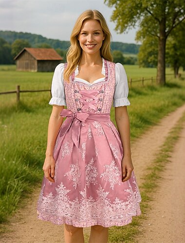  Karneval Oktoberfestbier Kostüm Kleid Trachtenkleider Dirndlbluse Dienstmädchen Bayerisch Deutsch Wiesn Damen Bier Festival Stoff im traditionellen Stil Blusen Kleid