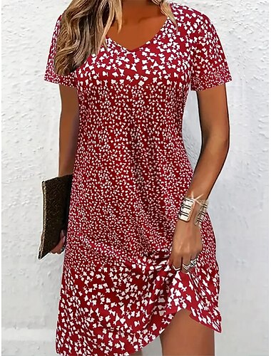  Dames Mini-jurk Casual jurk T shirt jurk Zonnejurk Hemdjurk Vakantie Casual Boho Feest Strand Past Op Maat Bloemig Grafisch Korte mouw Strakke ronde hals Zwart Rood Grijs Zomer Lente