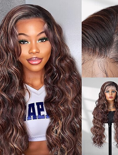  Syntetická krajková paruka Vlnité Styl 30 inch Hnědá / blond Střední část 13x4 krajka vpředu Paruka Dámské Paruka Tmavěhnědá