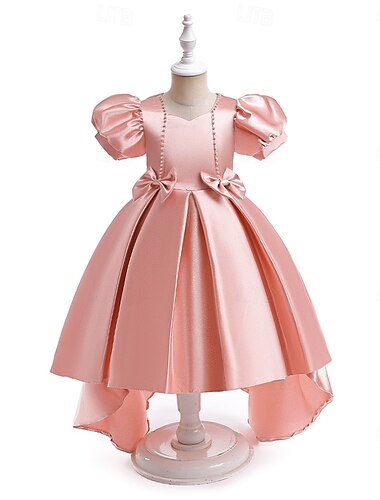  Kinder Mädchen Partykleid Einfarbig Kurzarm Leistung Besonderer Anlass Elegant Süß Polyester Sommer Frühling Herbst 4-12 Jahre Rosa Wein Staubiges Blau