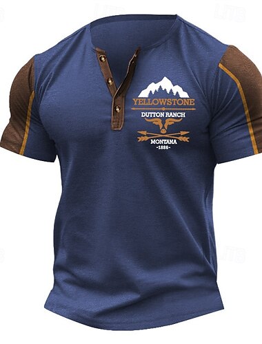  Herren T Shirt Henley Hemd T-Shirt Kurzarmshirt Kurzarm Henley Sommer Auto Buchstabendruck Mode Designer Basic Patchwork Urlaub Straße Ausgehen Schwarz Marineblau Khaki Top T-Shirt für Herren