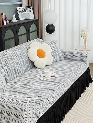  Housse de canapé 1 pièce avec jupe simple jacquard intégrée, housse de canapé anti-griffes de chat, housse de canapé universelle entièrement respirante, housse de protection de canapé universelle