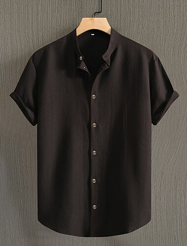  Męskie Koszula Letnia koszula Codzienna koszula Koszula plażowa Zapinana na guziki koszula Czarny Niebieski Zieleń wojskowa Beżowy Szary Krótki rękaw Równina Stójka Urlop Hawajskie Odzież Moda