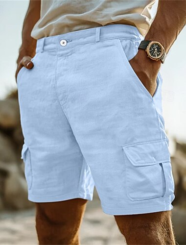  Herr Cargo-shorts Linne Shorts Sommarshorts Beach Shorts Flera fickor Rakt ben Slät Komfort Andningsfunktion Knelängd Utomhus Ledigt Dagligen Klassisk Stil Retro / vintage Vit Marinblå