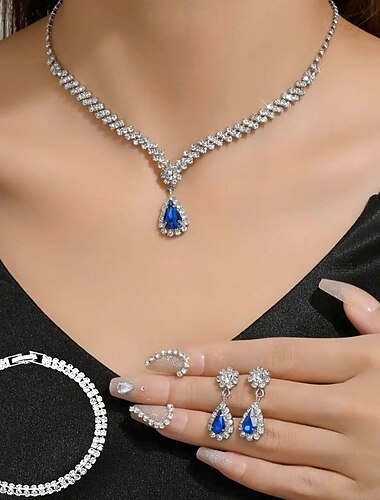  un parure de bijoux de mariée 1 ensemble Zircon Strass 1 Bracelet Boucles d'oreilles Collier Femmes Élégant Doux Parure de Bijoux Pour Mariage Occasion Spéciale Tenue de soirée