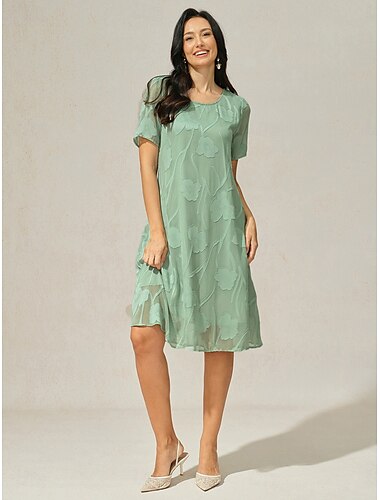  Damen Minikleid Chiffonkleid Elegant Lässig Lässiger Schnitt Blumen Kurzarm Rundhalsausschnitt Salbeigrün Sommer