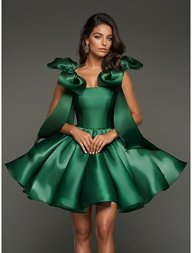  A-Linie Heimkehrkleider Elegant Kleid Ferien Abschlussfeier Kurz / Mini Ärmellos Spaghettiträger Rosa Kleid Satin mit Schleife(n) 2025