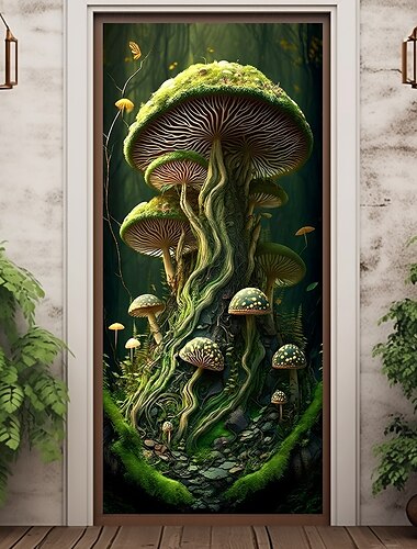  Floralne ozdoby drzwiowe Pokrycia drzwiowe Grzyby Tkanina drzwiowa Dekoracja zasłonowa Tło wewnętrzne/zewnętrzne Baner drzwiowy na drzwi frontowe w stylu wiejskim