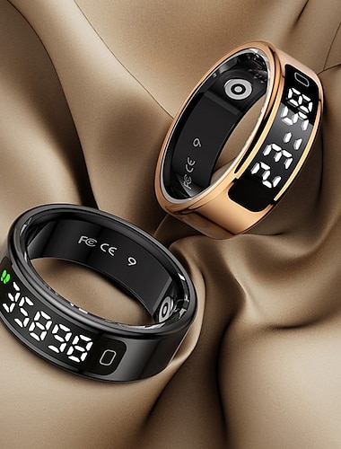  Anillo inteligente r11c con pantalla táctil y estuche de carga: monitor de frecuencia cardíaca, sueño y oxígeno en sangre, rastreador de pasos, control por gestos, anillo de fitness de acero inoxidable resistente al agua.