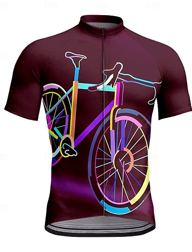  Herren Radtrikot Kurzarm Fahhrad T-Shirt Oberteil mit 3 Gesäßtaschen UV-beständig Atmungsaktiv Schnelltrocknend Frontreißverschluss Weinrot Schwarz Dunkellila Sport Bekleidung