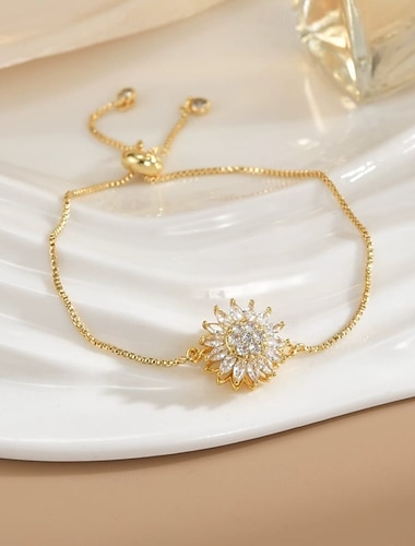  Pulseira de girassol com pingente giratório, presente para mulheres, corrente delicada banhada a ouro com clavícula, presente de aniversário para mulheres no dia das mães