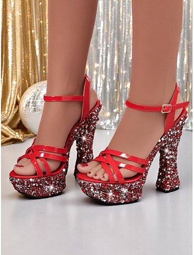  Schwarze Glitzer-Plateau-Sandalen für Damen mit dickem Absatz – funkelnde High Heels für Partys im Nachtleben