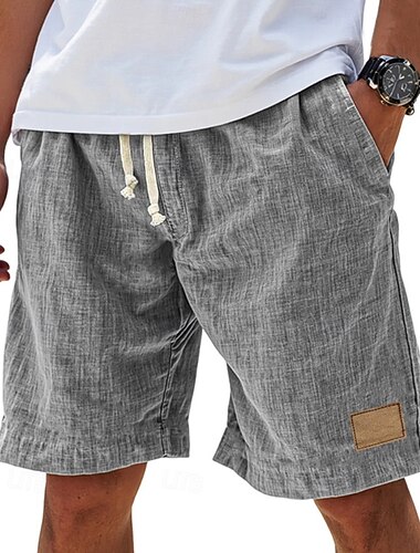  Voor heren Korte broek Linnen korte broek Zomer korte broeken Strandshorts Zak Trekkoord Elastische taille Effen Comfort Ademend Korte Vakantie Feestdagen Strand Hawaii Boho Zwart Wit