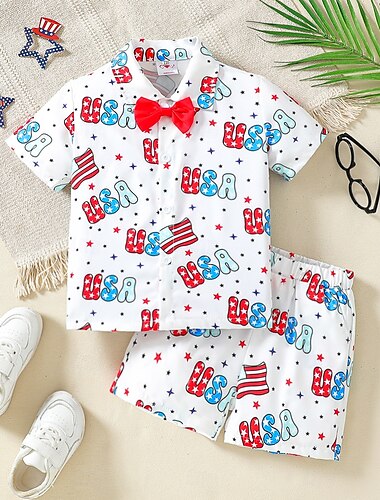  Tillbaka till Skolan Karnival Pojkar 3D Bokstav Skjorta och shorts Kortärmad Sommar Mode Ledigt Småbarn 1-5 år V-hals Årsdag Sport Lös passning