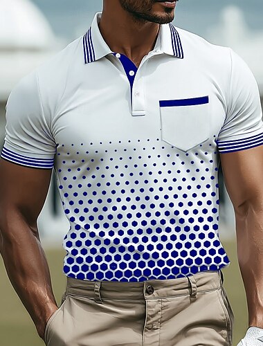  Herren Geometrisch Polo Kurzarm Polo-Shirts Hemden mit Kragen Business-Casual Outdoor Athleisure Alltagskleidung Knöpfe 3D-Druck Sommer Schwarz Blau Grün